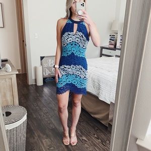 Sugar + Lips Blue Lace Mini Dress